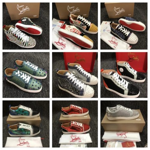 Christian Louboutin Louis Junior and Louis Spikes Studded Sneakers Multicolor