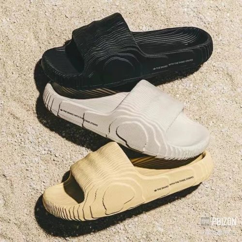 Adidas Adilette 22 Chunky Slides Sandals Black White and Beige