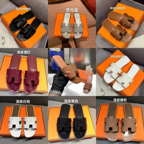 Hermes Oran Iconic Leather Slides Multicolor