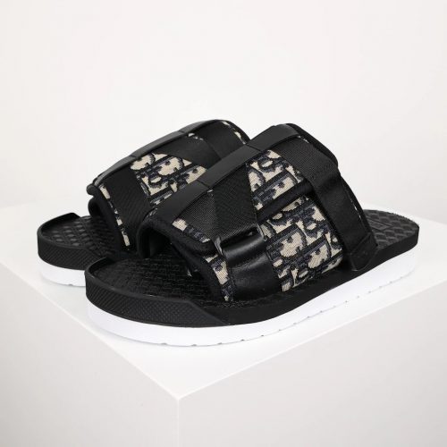 Dior Alpha Sandals Oblique Canvas Slides Black and Beige