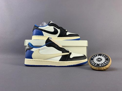 Jordan Air Jordan 1 Low Travis Scott Fragment Low Top Sneakers White and Blue