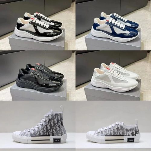 Dior B23 High Top and Low Top Sneakers Oblique Canvas White and Black