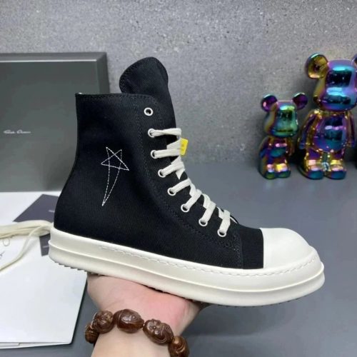 Rick Owens DRKSHDW Ramones High Top Canvas Sneakers Black and White