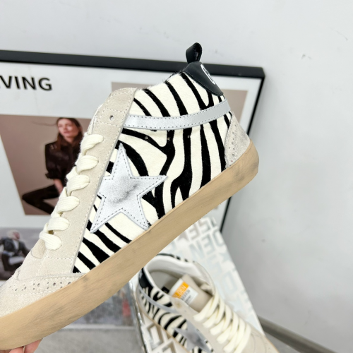 Golden Goose Mid Star Distressed Sneakers Zebra Print White and Black