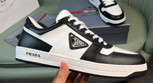 Prada Downtown Low Top Sneakers Leather Black and White
