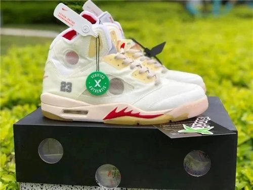 Nike Air Jordan 5 Retro Off-White Sail High Top Sneakers White