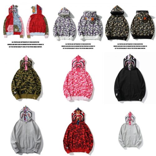 A Bathing Ape BAPE Shark Full Zip Hoodie Camo Streetwear Sweatshirt Multicolor