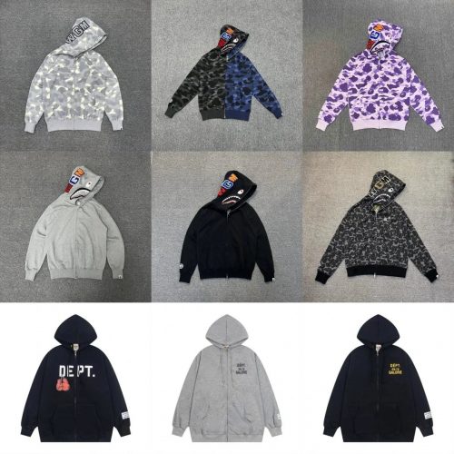 A Bathing Ape BAPE Shark Full Zip Hoodie Camo Streetwear Sweatshirt Multicolor