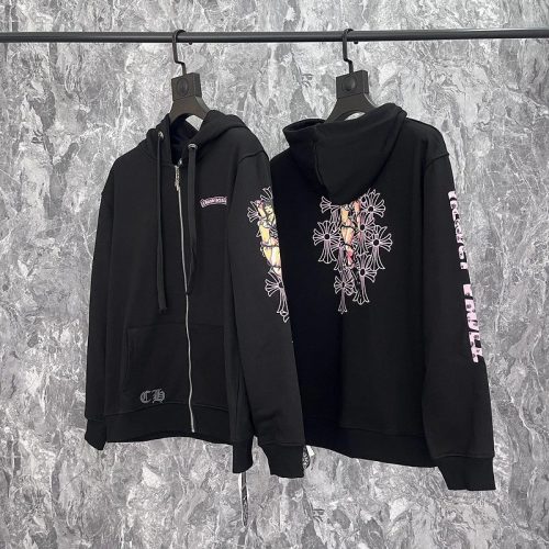 Chrome Hearts Graphic Print Zip-Up Hoodie Black