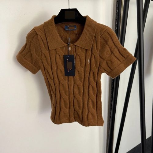 Ralph Lauren Cable Knit Short Sleeve Polo Shirt Brown