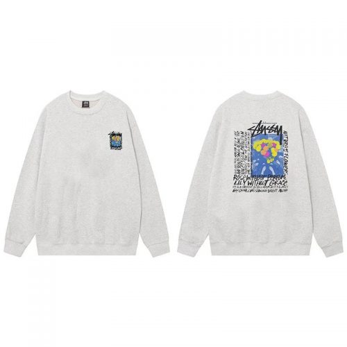 Stussy Nature's Flowers Graphic Streetwear Sweatshirt Gray