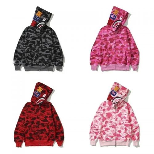 A Bathing Ape BAPE Shark Full Zip Hoodie Camo Streetwear Sweatshirt Multicolor