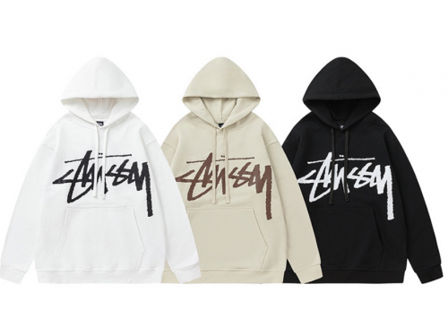 Stussy Stock Applique Oversized Hoodie White Beige and Black