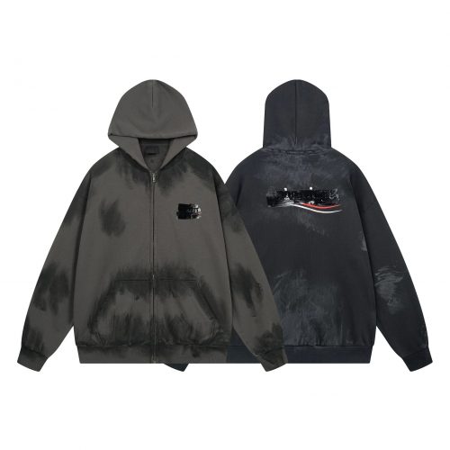 Balenciaga Brushstroke Zip-Up Hoodie Oversized Streetwear Sweatshirt Black