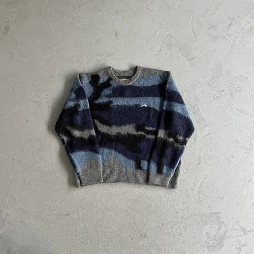 Corteiz Camo Knit Oversized Sweater Blue and Gray
