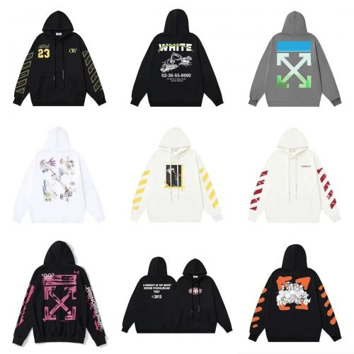 Off-White Graphic Print Streetwear Hoodie Multicolor