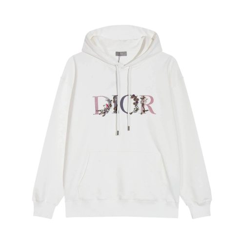 Dior Floral Embroidered Cotton Hoodie White