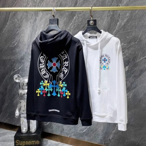 Chrome Hearts Multi-Color Cross Print Graphic Hoodie Black and White