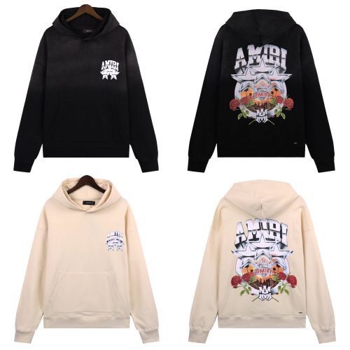 Amiri Hollywood Star Rose Graphic Streetwear Hoodie Black and Beige