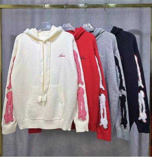 Amiri Skeleton Knit Hoodie Chunky Sweater Multicolor