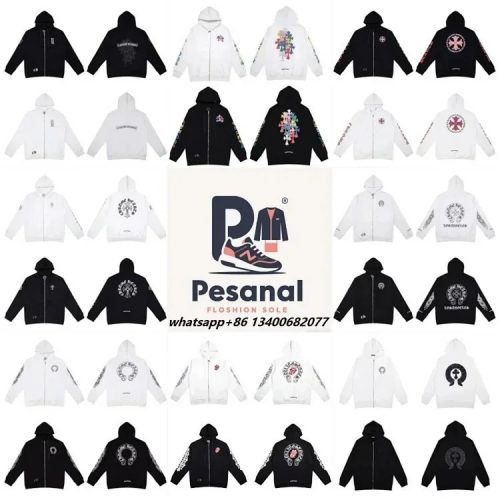 Chrome Hearts Zip-Up Graphic Streetwear Hoodie Black and White