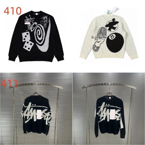 Stussy Graphic Knit Sweater Oversized Crewneck Black and White