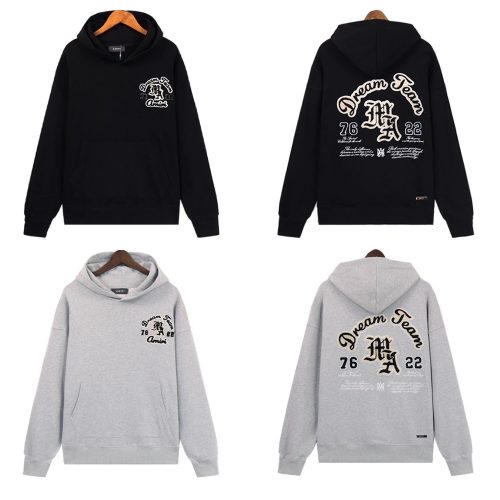 Amiri Dream Team Graphic Streetwear Hoodie Black and Gray
