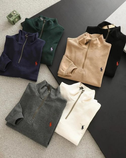 Ralph Lauren Quarter-Zip Ribbed Pullover Casual Sweater Multicolor