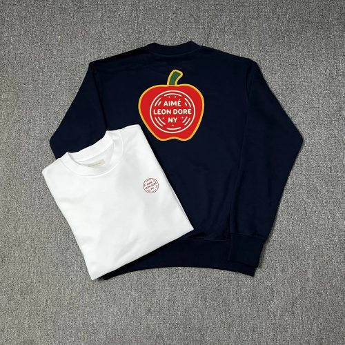 Aime Leon Dore ALD Apple Graphic Crewneck Sweatshirt Navy