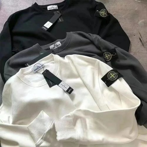 Stone Island Crewneck Cotton Sweatshirt Black Gray and White