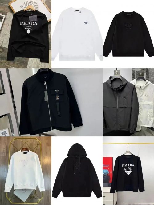 Prada Graphic Print and Technical Jacket Collection Casual Apparel Black and White