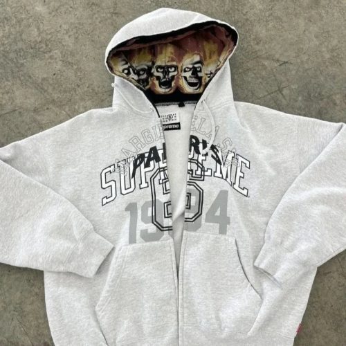 Supreme MM6 Maison Margiela Graphic Streetwear Zip-Up Hoodie Gray