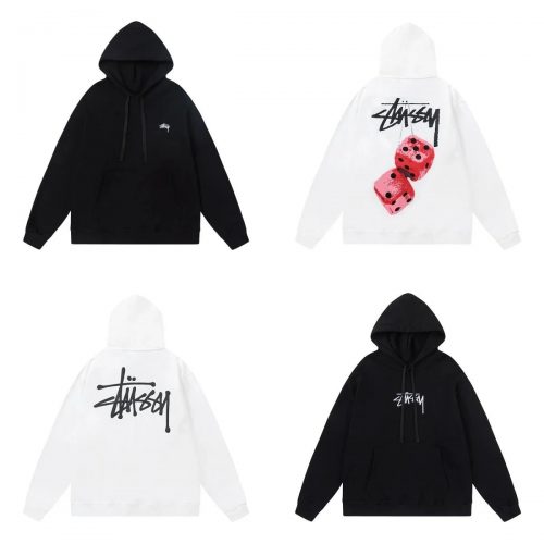 Stussy Dice Graphic Streetwear Hoodie Black and White
