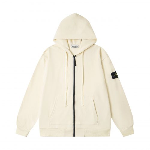 Stone Island Zip-Up Hoodie Casual Cotton Sweatshirt Beige