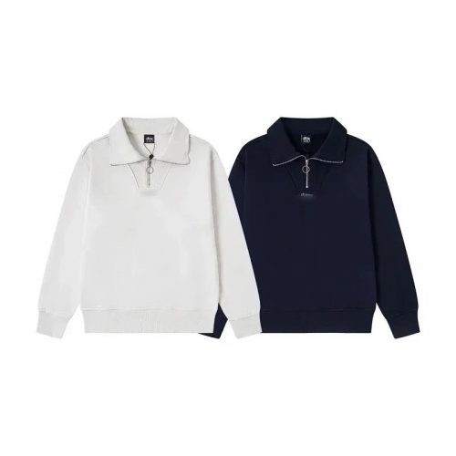 Stussy Quarter Zip Casual Sweatshirt White and Navy