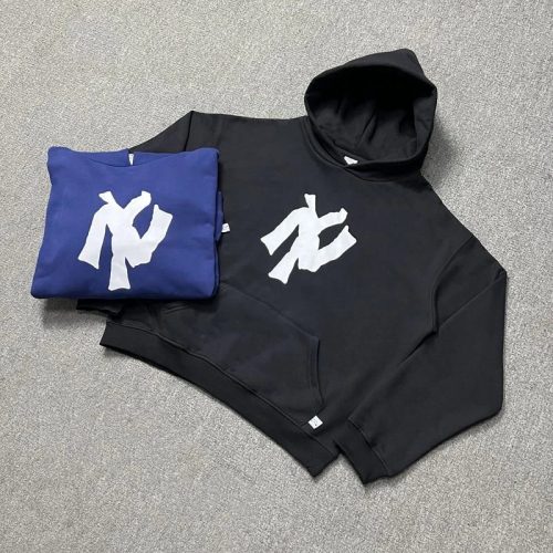 Design NY Graphic Print Oversized Hoodie Black and Blue