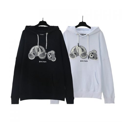 Palm Angels Bear Print Oversized Hoodie Black and White