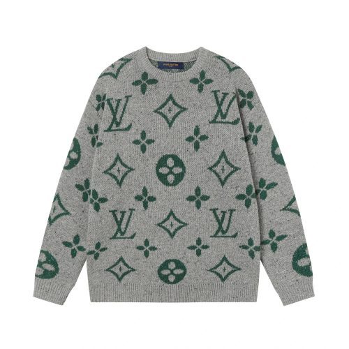 Louis Vuitton LV Monogram Jacquard Knit Sweater Gray and Green