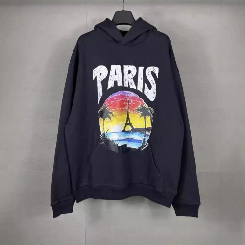 Balenciaga Paris Sunset Graphic Oversized Hoodie Black