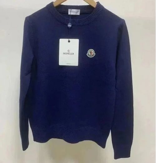 Moncler Crewneck Knit Wool Sweater Navy