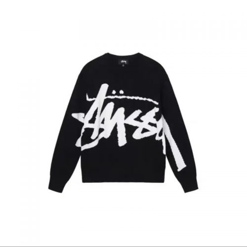 Stussy Graffiti Knit Sweater Oversized Pullover Black