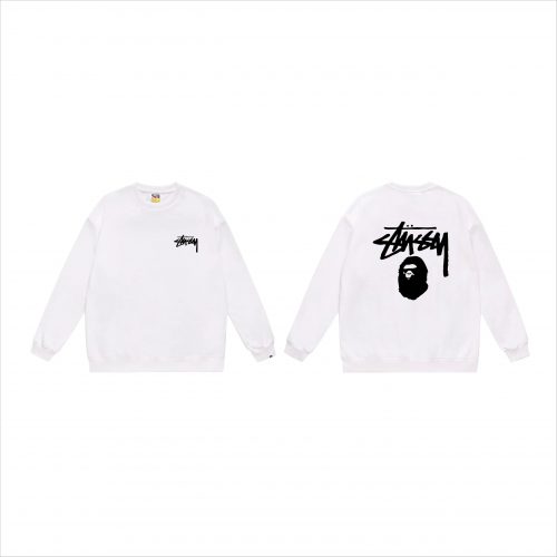 Stussy x BAPE Stussy x BAPE Graphic Print Streetwear Sweatshirt White
