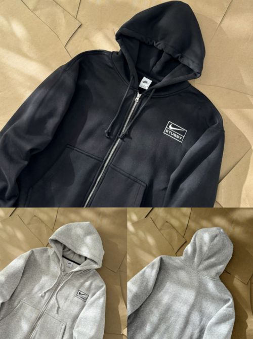 Nike Stussy NRG Zip-Up Hoodie Streetwear Sweatshirt Black and Gray