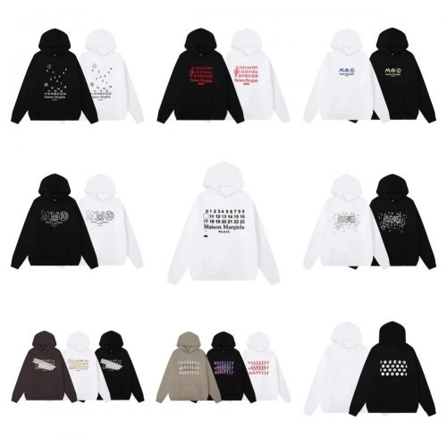 Maison Margiela Number Graphic Cotton Hoodie Black and White