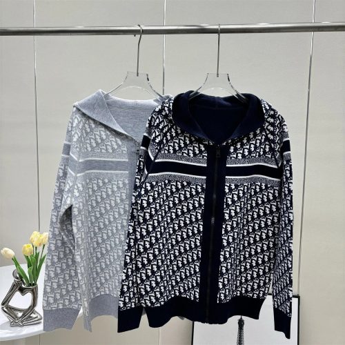Dior Oblique Knit Zip-Up Hoodie Sweater Multicolor