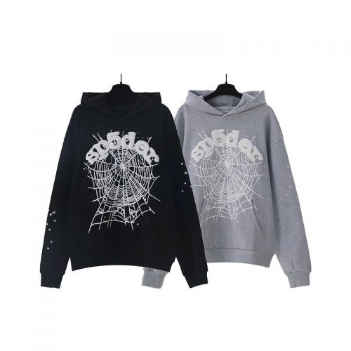 Sp5der Web Graphic Streetwear Hoodie Black and Gray