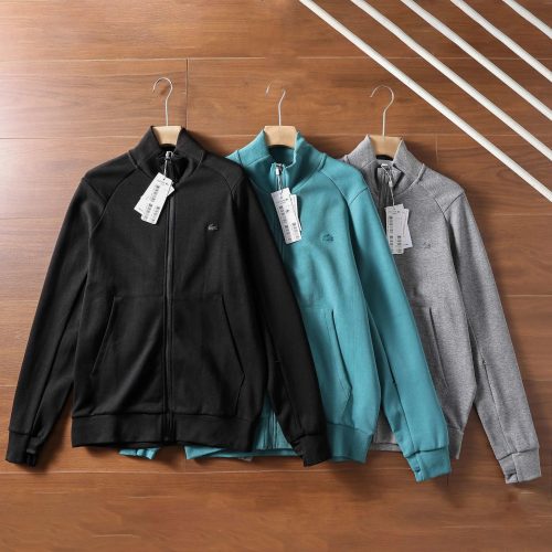 Lacoste Zip-Up Track Jacket Casual Sporty Sweatshirt Black Teal and Gray