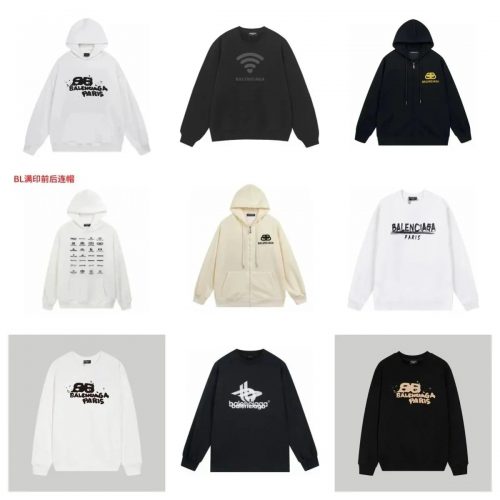 Balenciaga Graphic Print Oversized Hoodie and Sweatshirt Collection Black and White