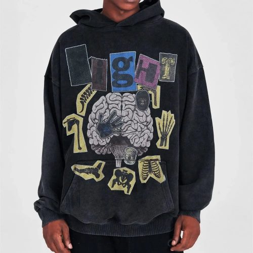 Design Graphic Print Oversized Hoodie Black