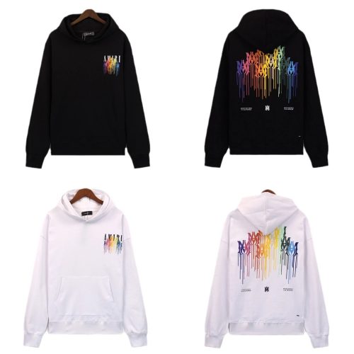 Amiri Rainbow Drip Graphic Cotton Hoodie Black and White
